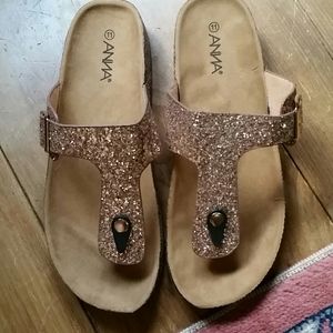 ANNA cork bottom, thong sandal, Rose Gold, Size 11